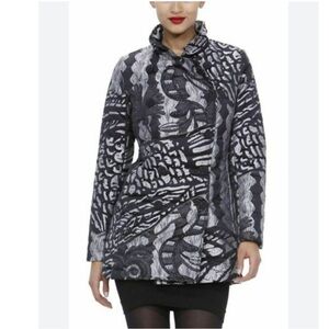 Women's Desigual Black and Gray Patterned Coat